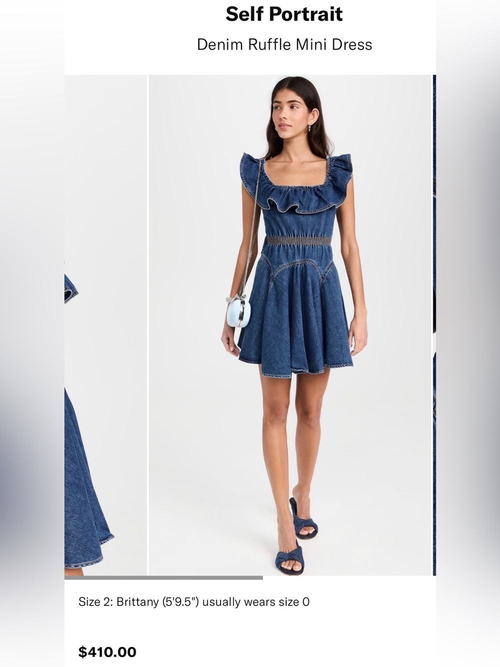 Self-Portrait Denim Ruffle Mini Dress US 6 Open Back - Picture 2 of 10